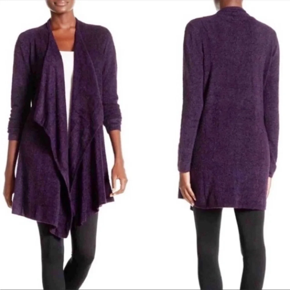 Barefoot Dreams Chic Lite Purple Waterfall Open Front Sweater Cardigan S / M